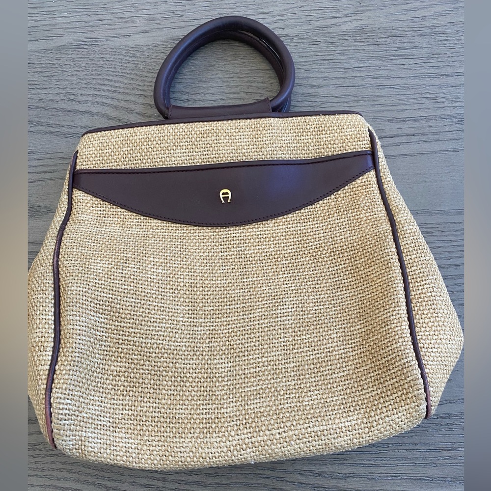 Etienne Aigner Vintage 90’s Brown leather and straw Satchel